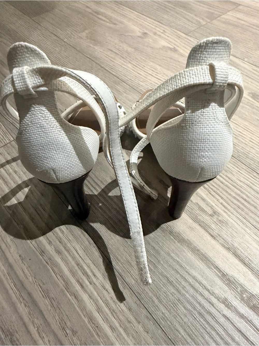 Franco Sarto White Embellished Ankle-Tie Heels